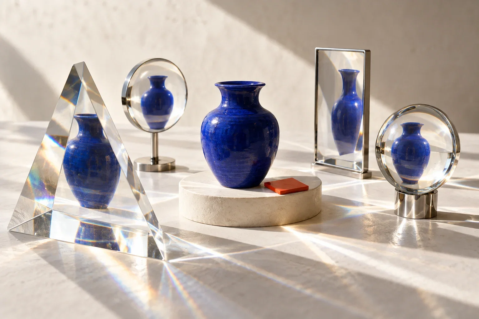 Four optical instruments show different views of one cobalt product.